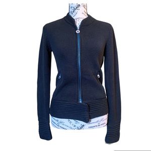 Armani Exchange Thick Knit Cotton Sweater Zip Up Jacket Black Medium